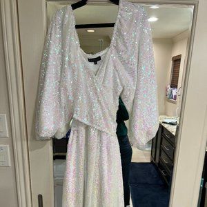 Sequin Wrap White Dress